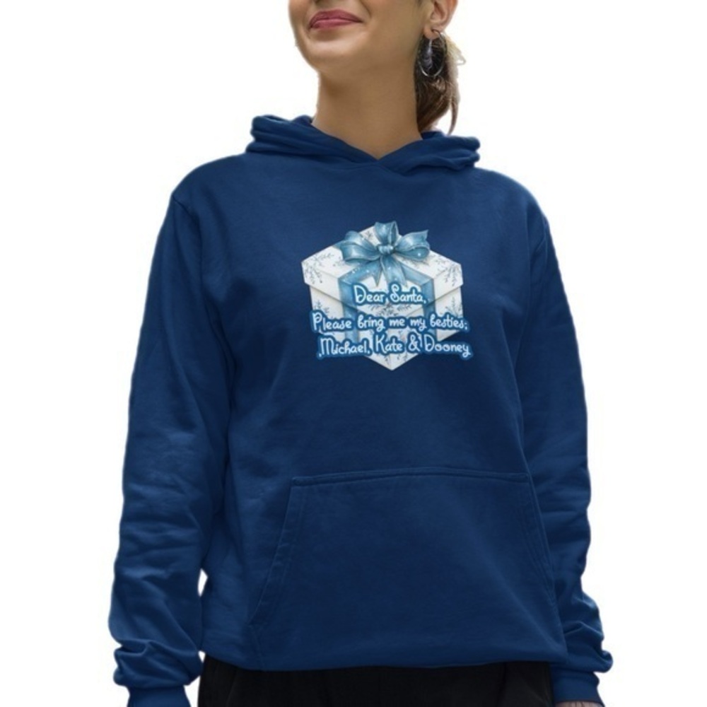 Graphic Print Designer Navy Blue Pullover Hoodie “Dear Santa” silver gift